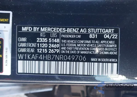 2022 Mercedes-Benz C 300 4Matic из США, поврежденный, VIN W1KAF4HB7NR049706